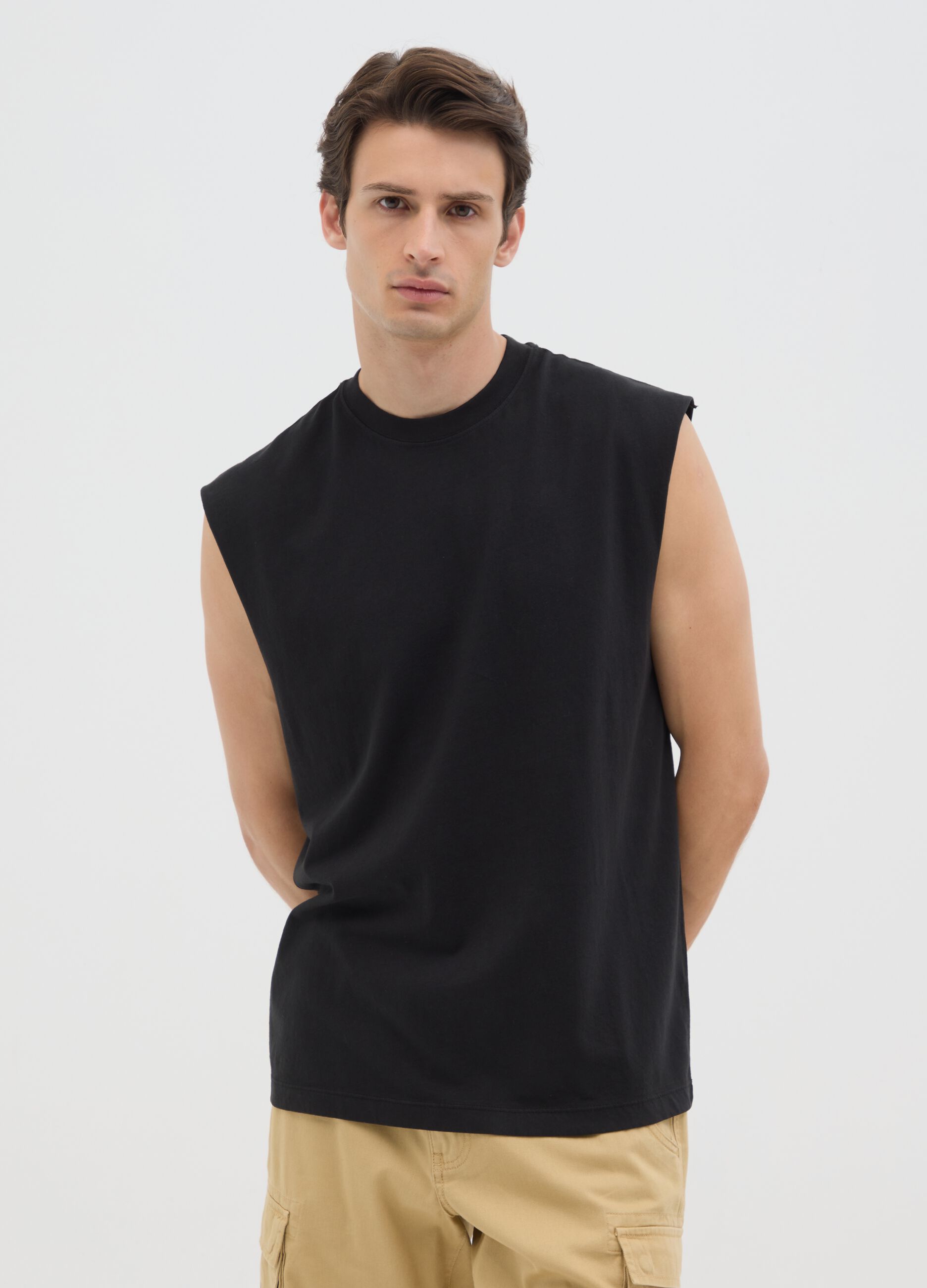 Canotta da uomo in puro cotone nera regular fit