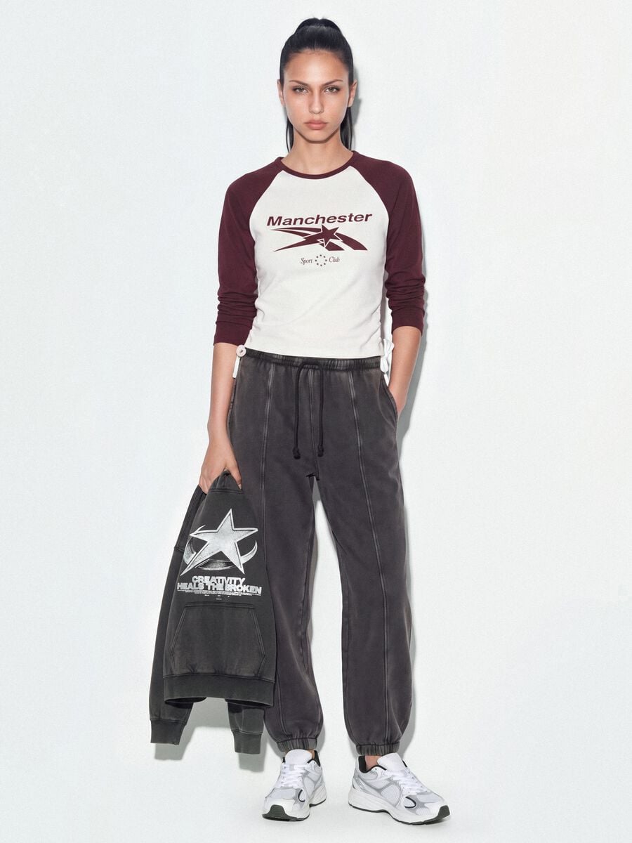 Pantaloni jogger grigi in misto cotone con coulisse_0