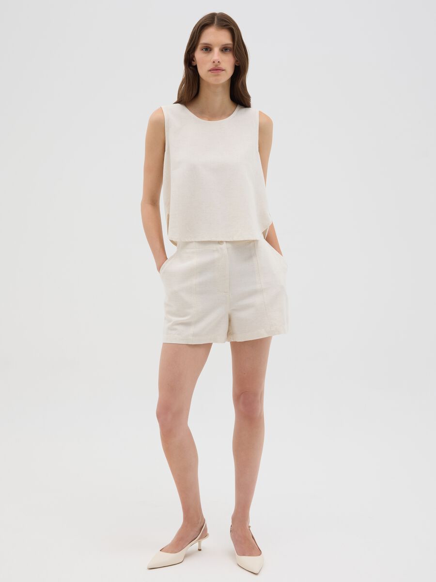 Shorts da donna in misto lino beige regular fit_0