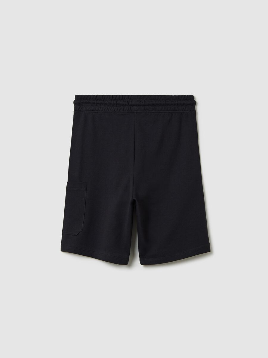 Blue cargo Bermuda joggers in cotton with drawstring_4