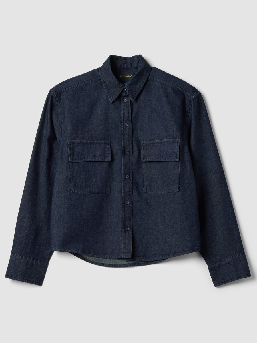 Blue regular-fit denim pure cotton shirt_0