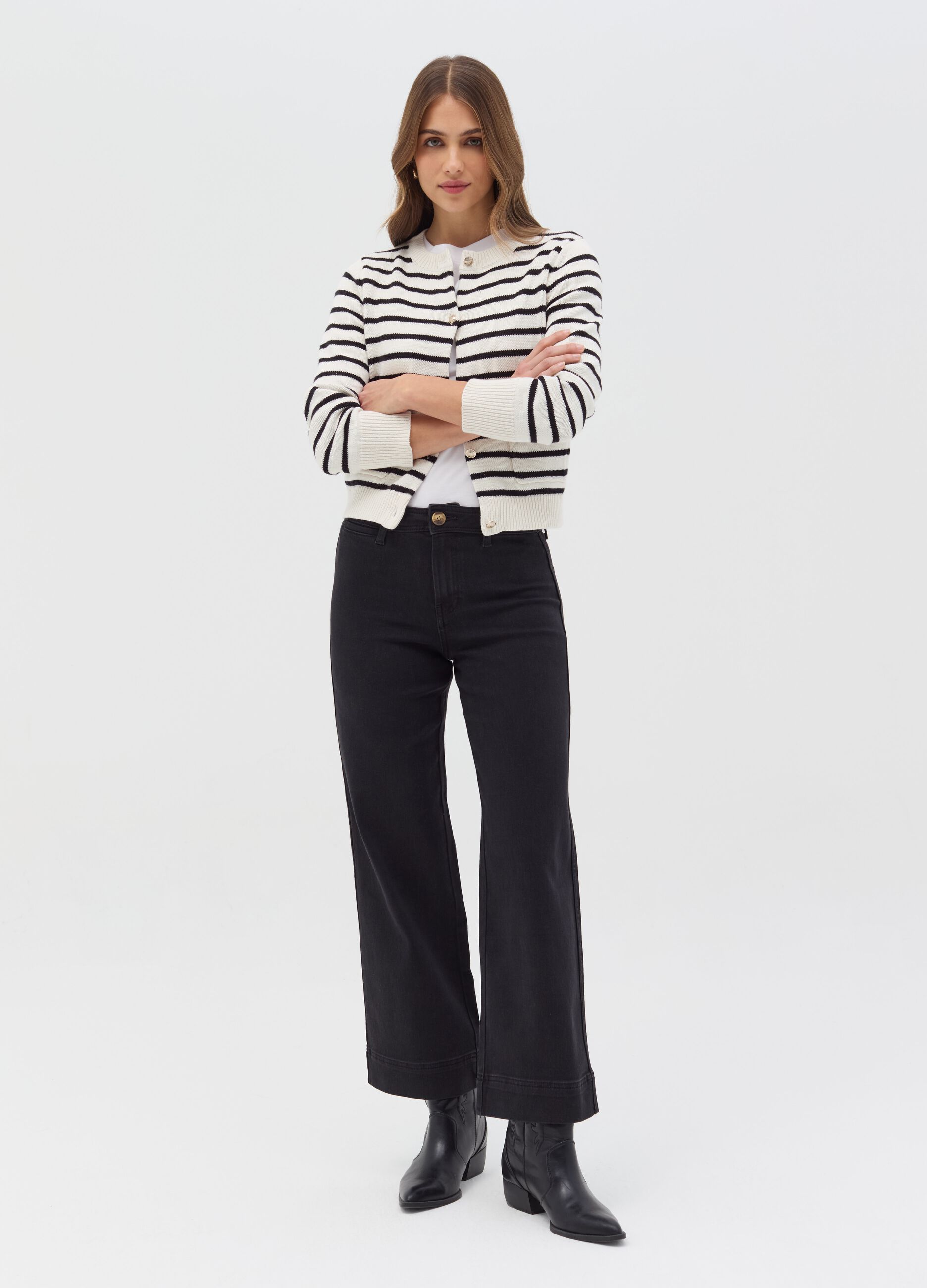 Striped cardigan with gold-coloured buttons