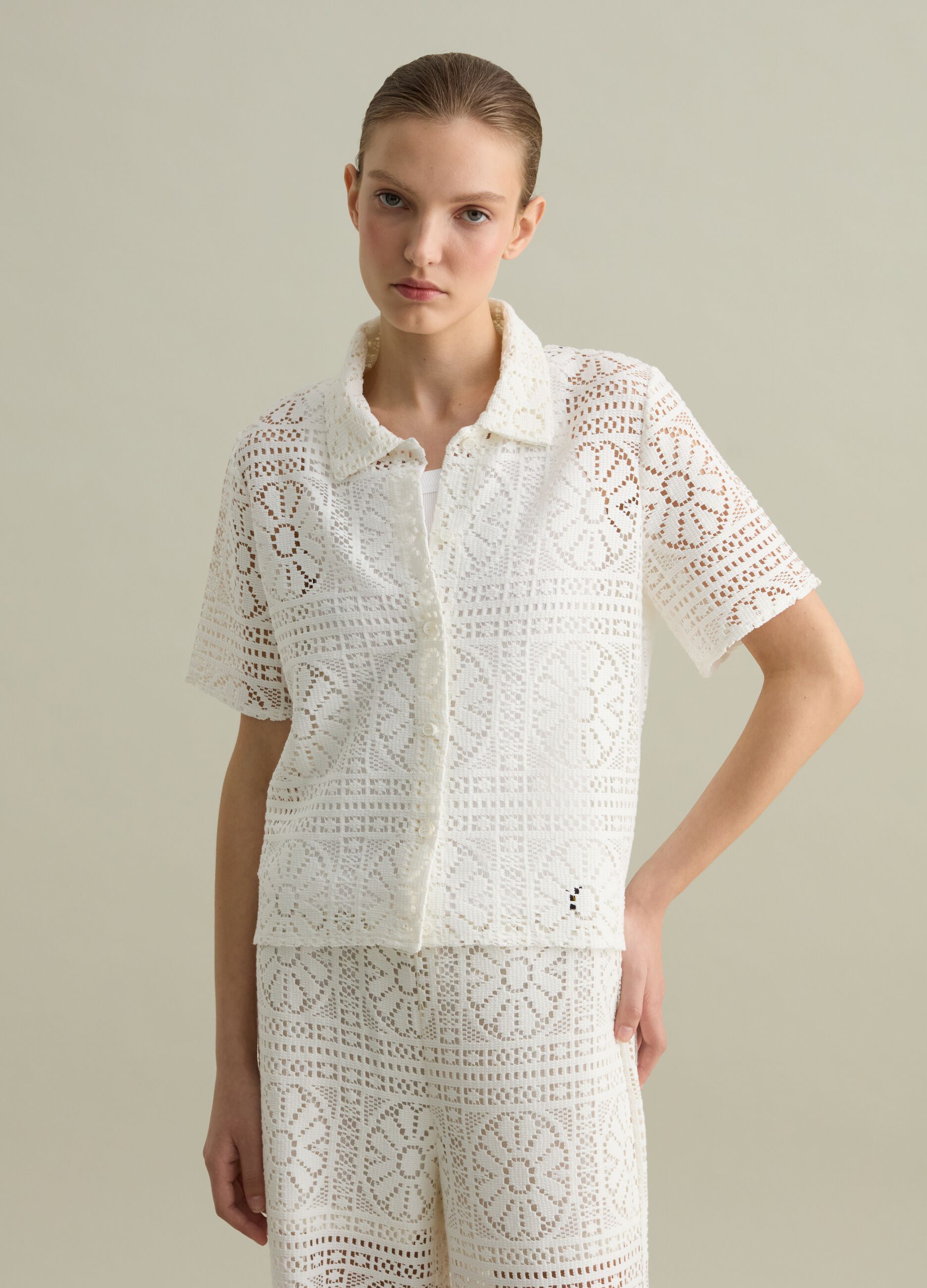 White polo shirt in lace