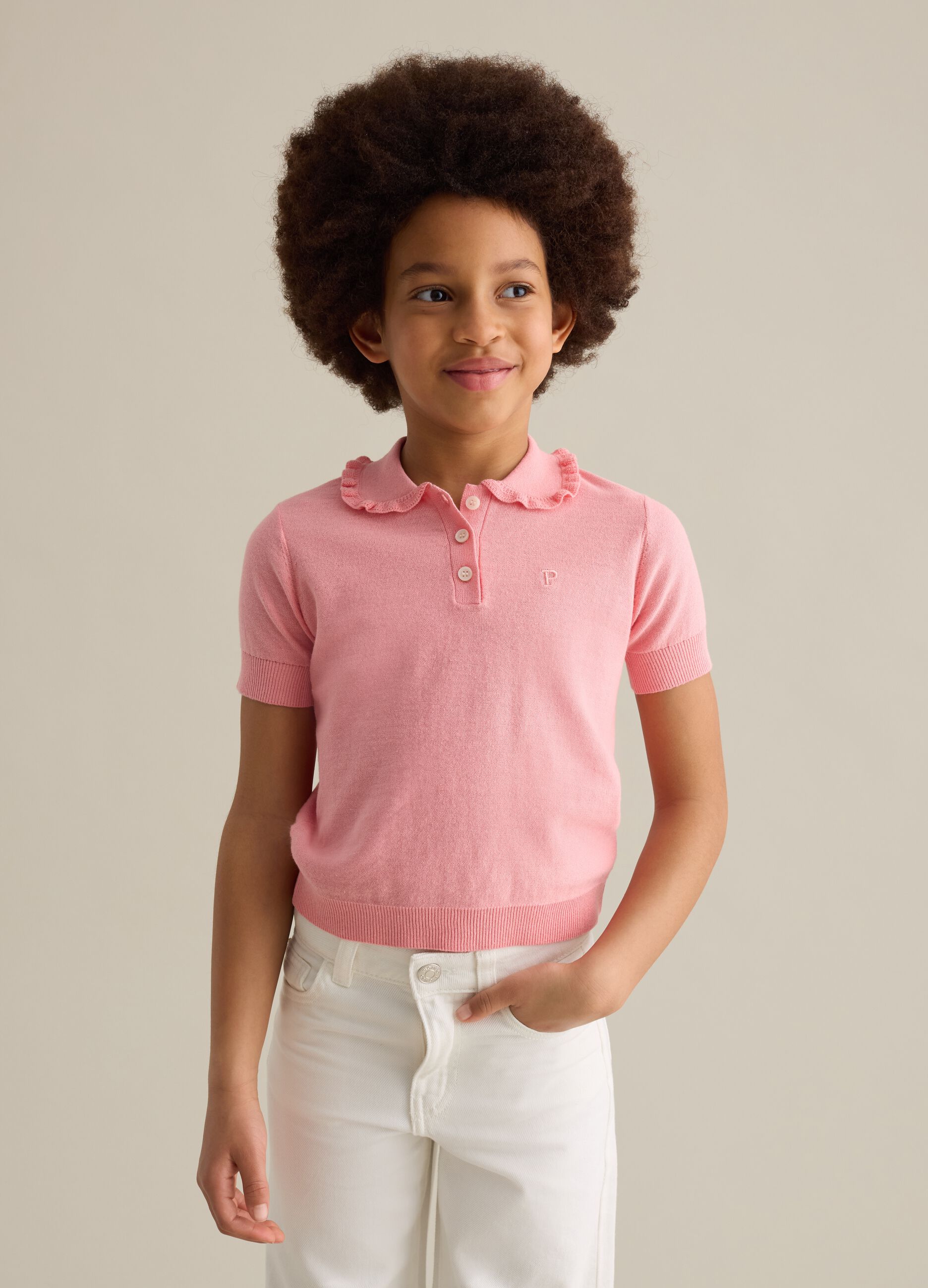 Knit polo shirt with logo embroidery