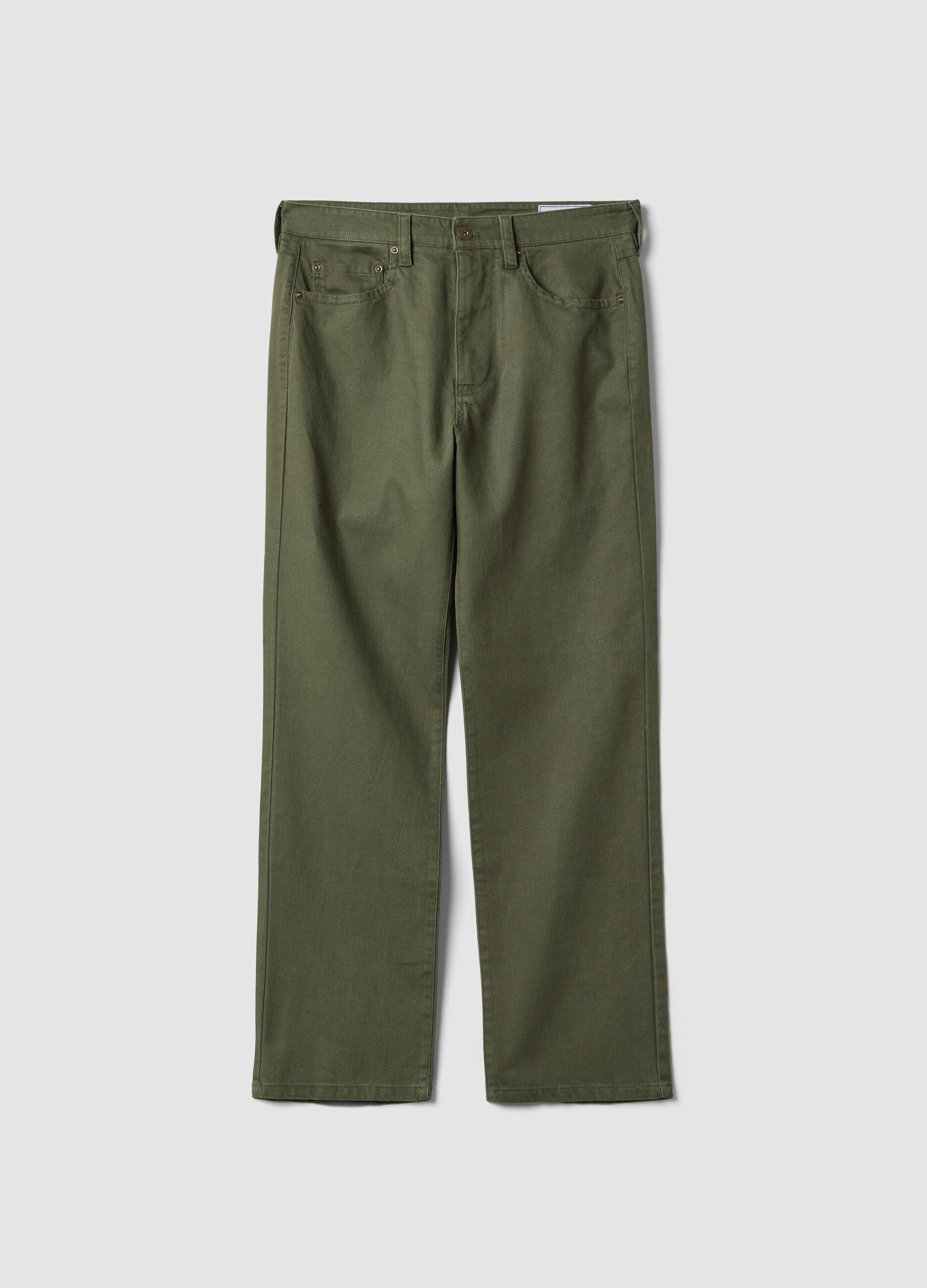 Green linen-cotton blend trousers