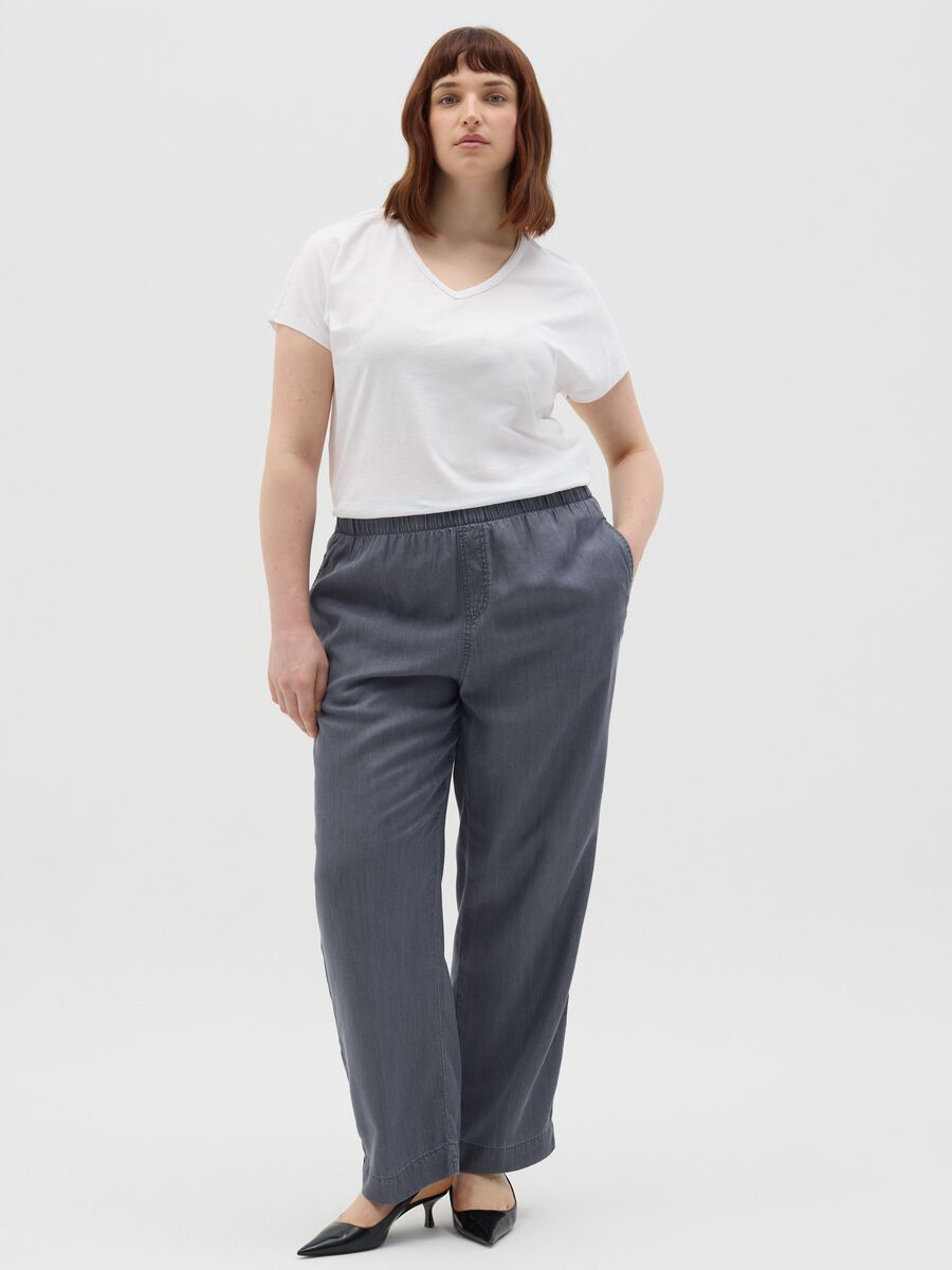 Curvy grey jogger trousers with denim effect_0