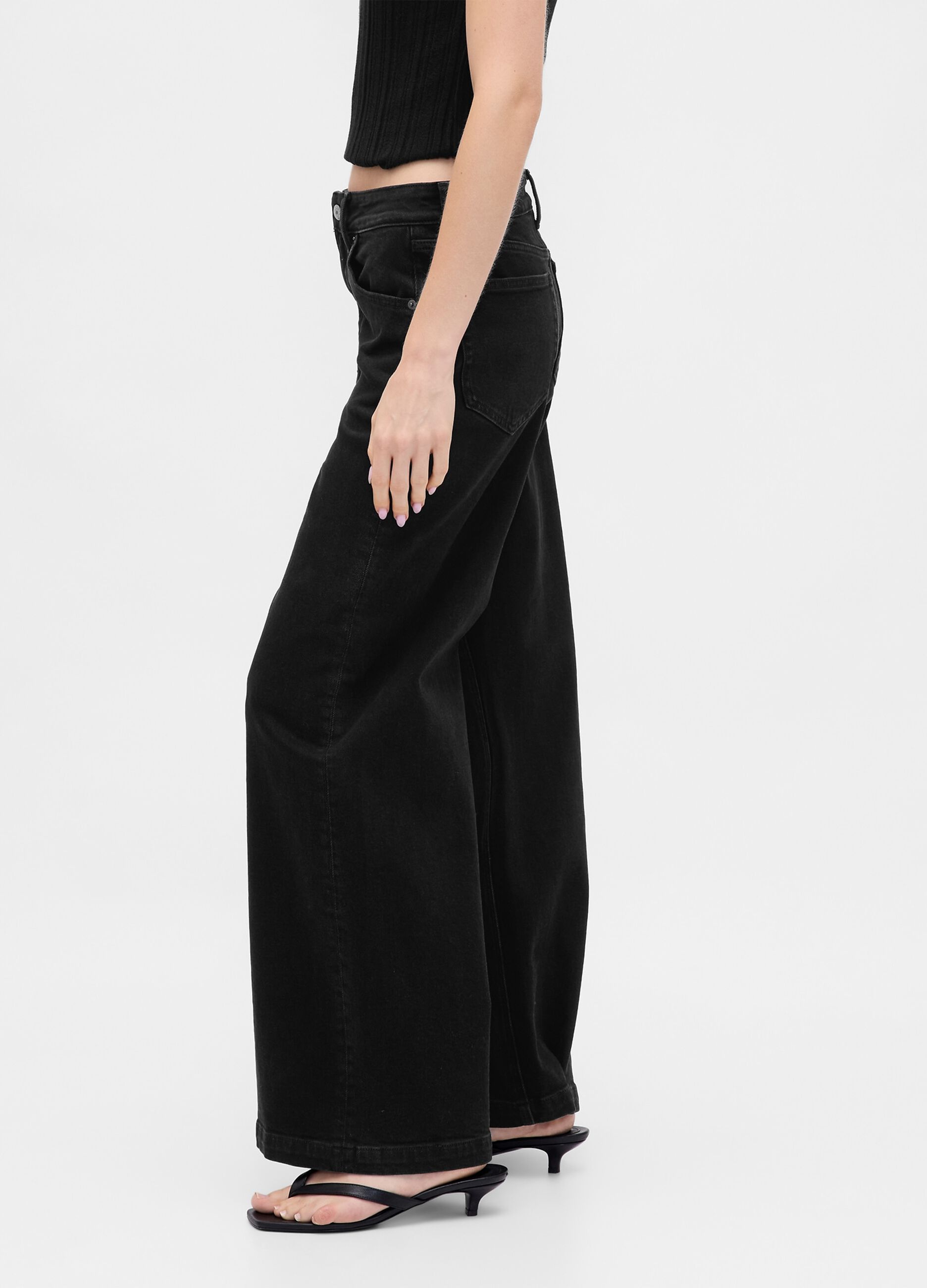 Black wide leg stretch cotton trousers
