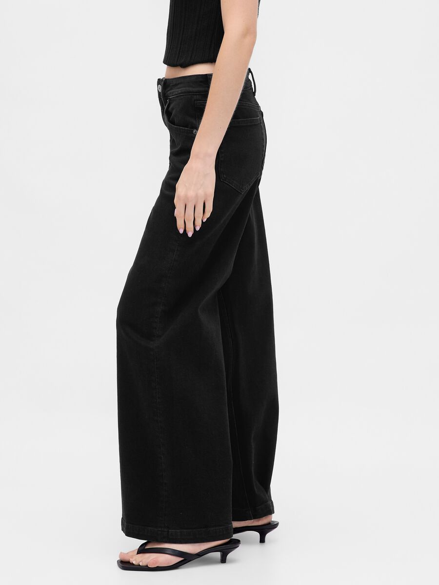 Black wide leg stretch cotton trousers_3