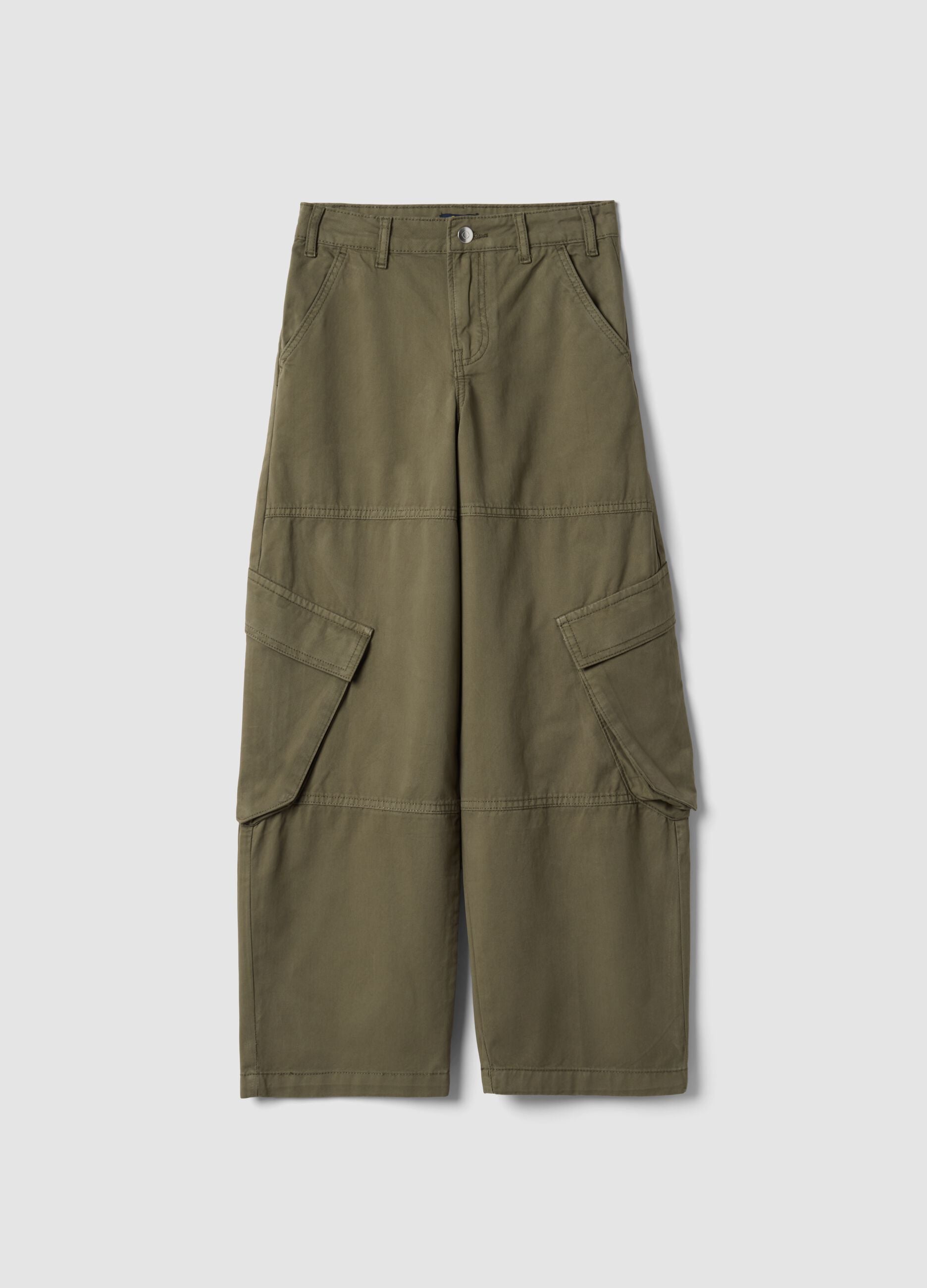 Girls&rsquo; green pure cotton straight-fit cargo trousers