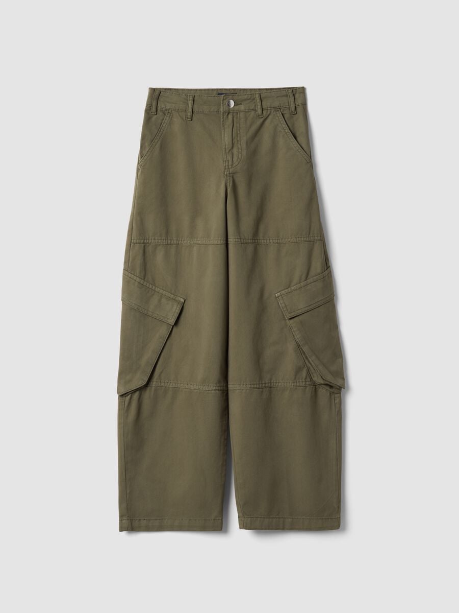 Girls&rsquo; green pure cotton straight-fit cargo trousers_0
