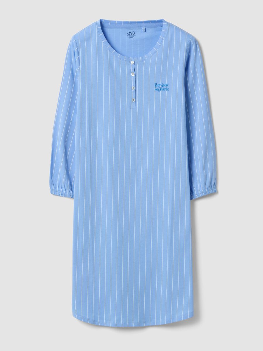 Sky blue pure cotton striped nightshirt with regular fit and serafino collar_4