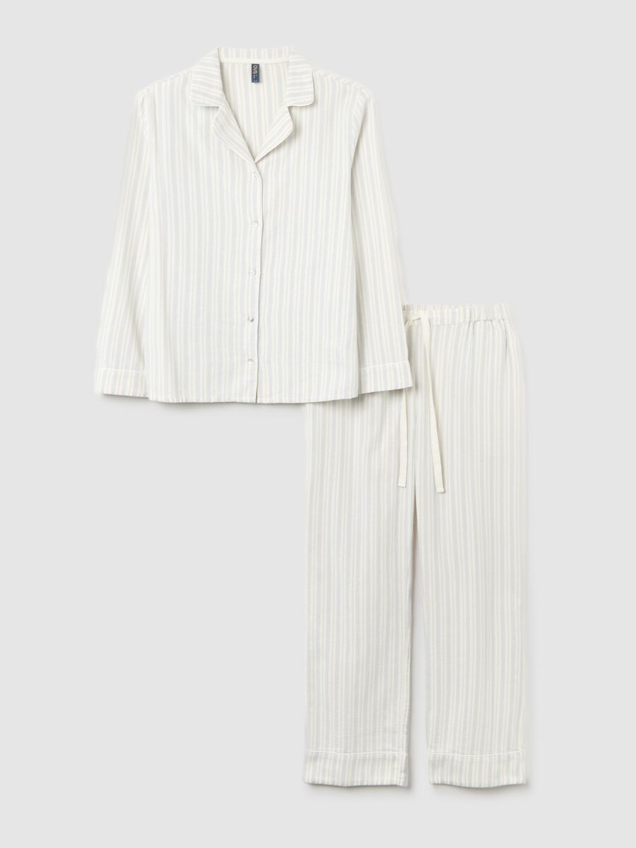 White cotton blend striped regular fit pyjamas_4