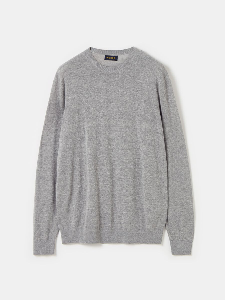 Cotton and linen pullover with round neck_3