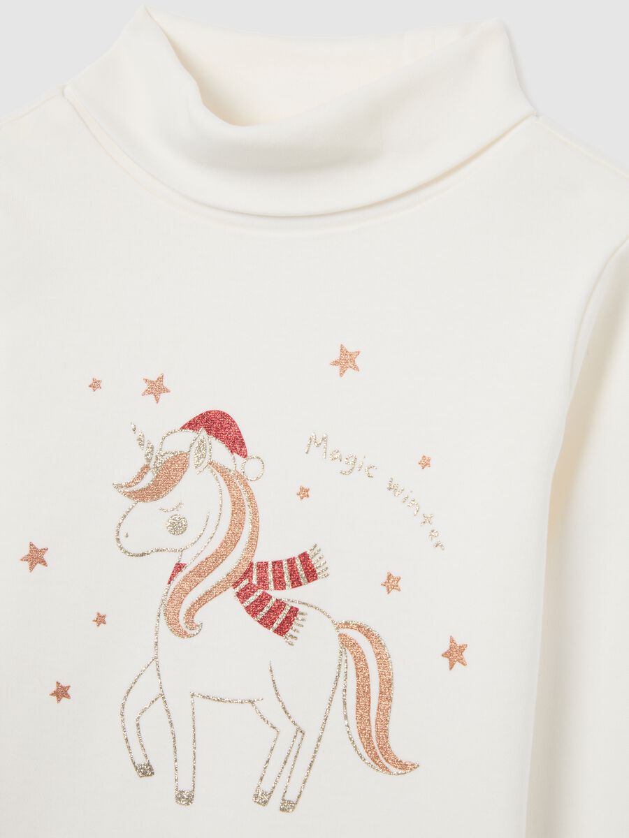 Girls' white Christmas jumper in pure cotton, regular fit_2