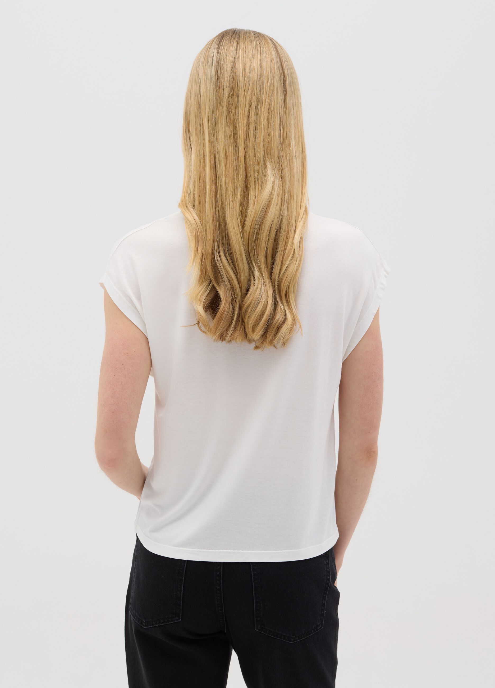 White Stretchy Viscose T-shirt by Ovs