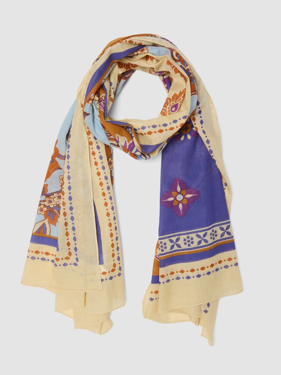 Foulard multicolor in puro cotone con stampa floreale_0