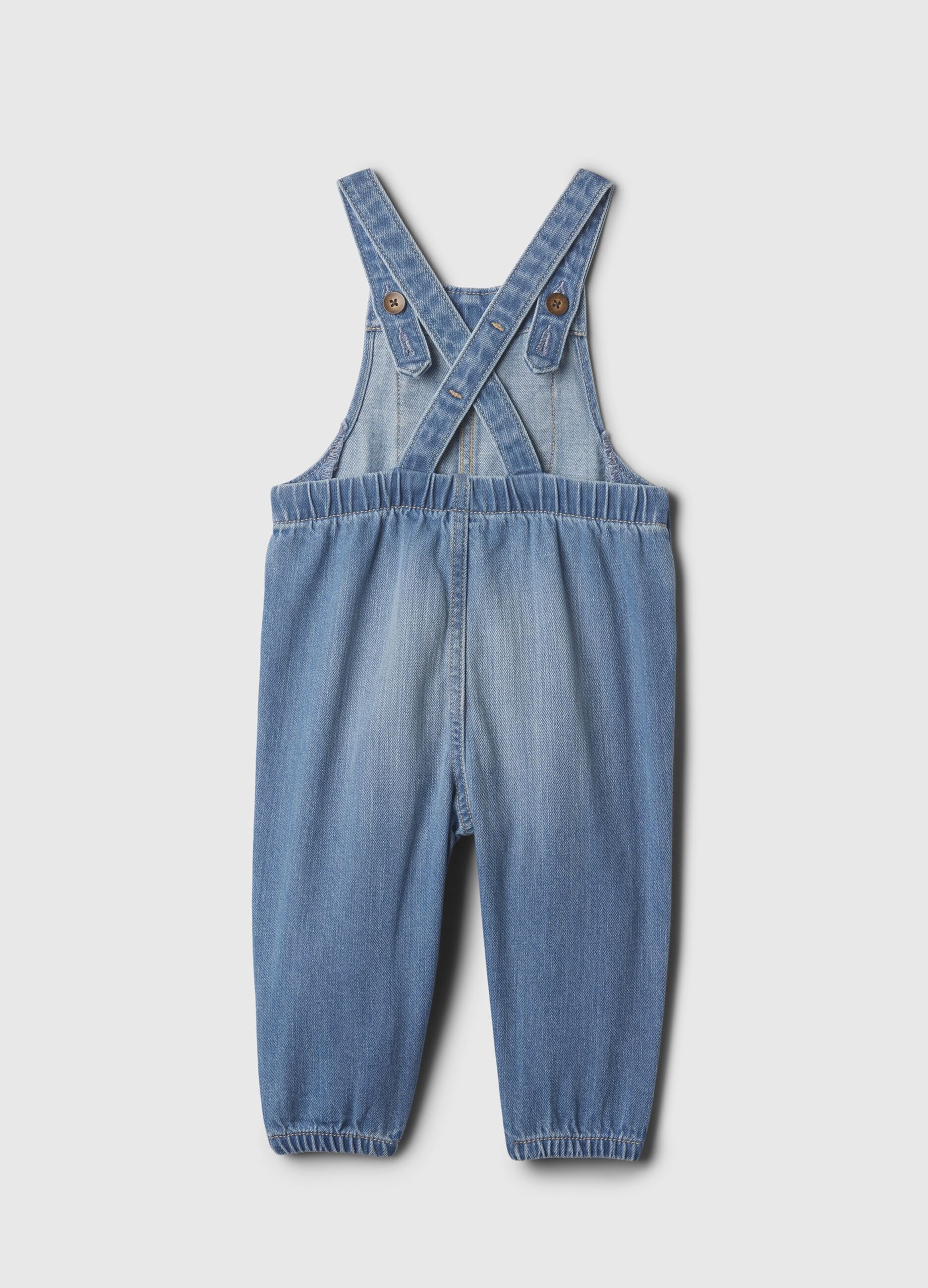 Organic cotton dungarees with teddy bear embroidery