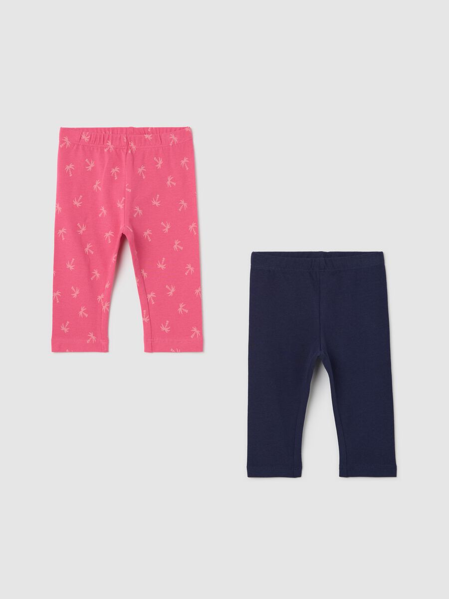 Two-pack blue and pink three-quarter leggings with print_0