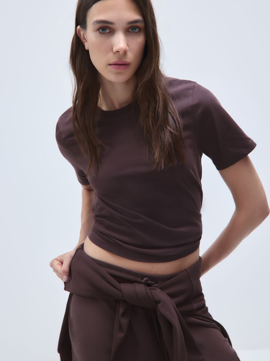 T-shirt in puro cotone marrone regular fit_0
