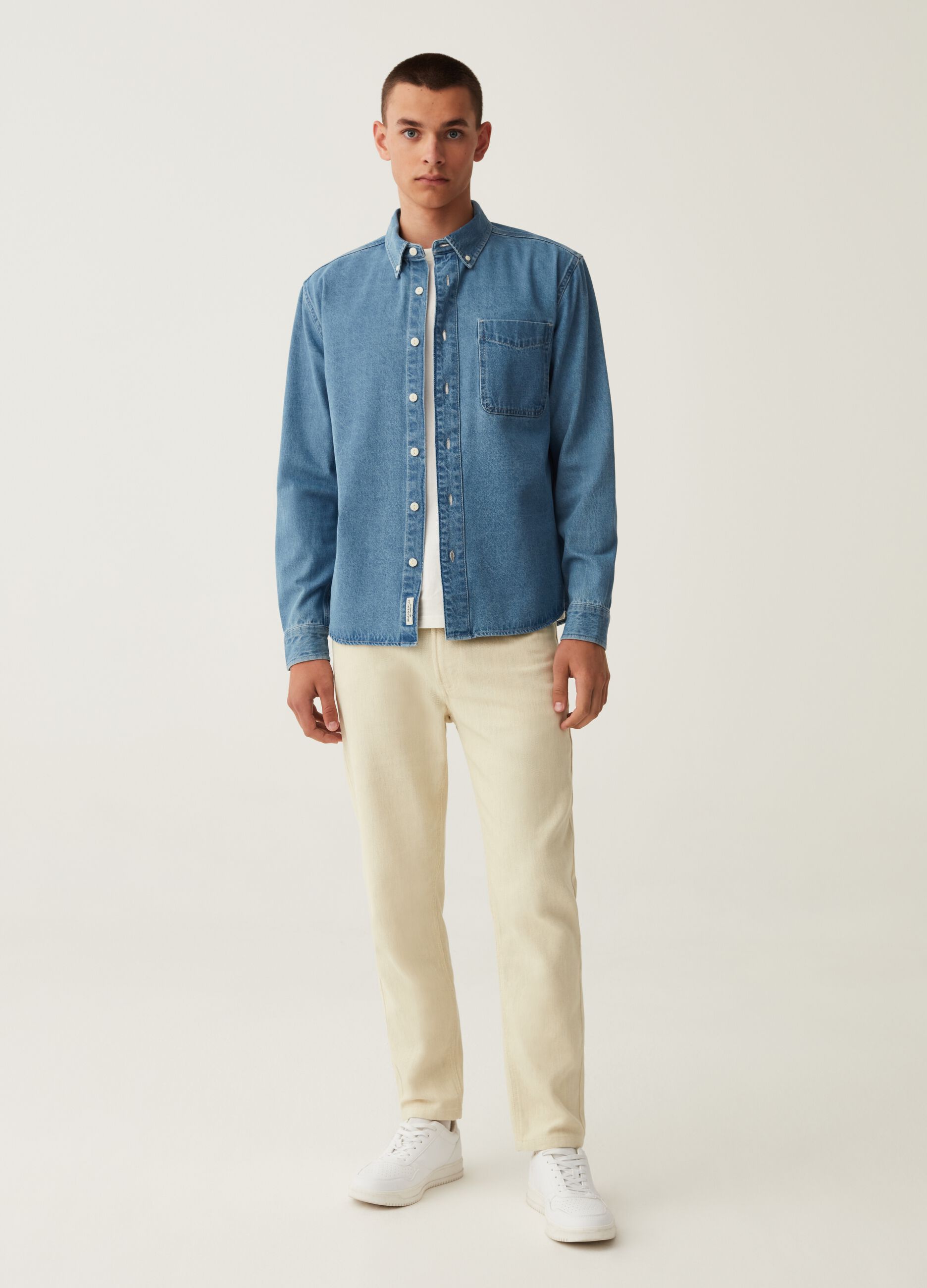 Camicia workwear in denim con tasca_1