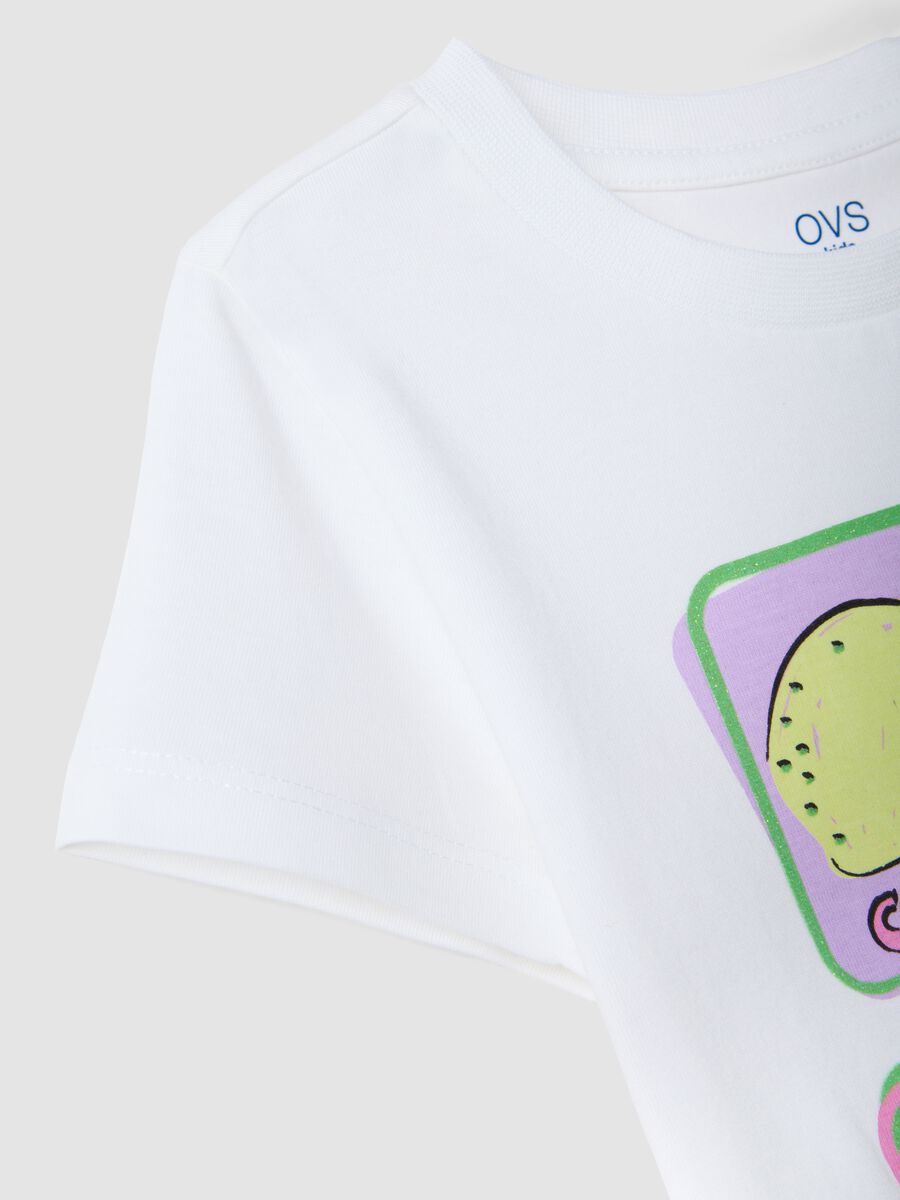 Girls' white pure cotton t-shirt regular fit with fruit_3