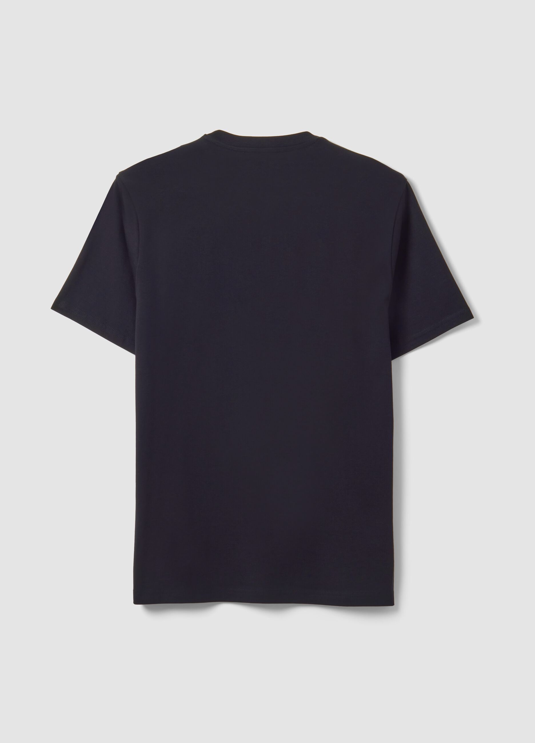 Black crew-neck pure cotton T-shirt, regular fit