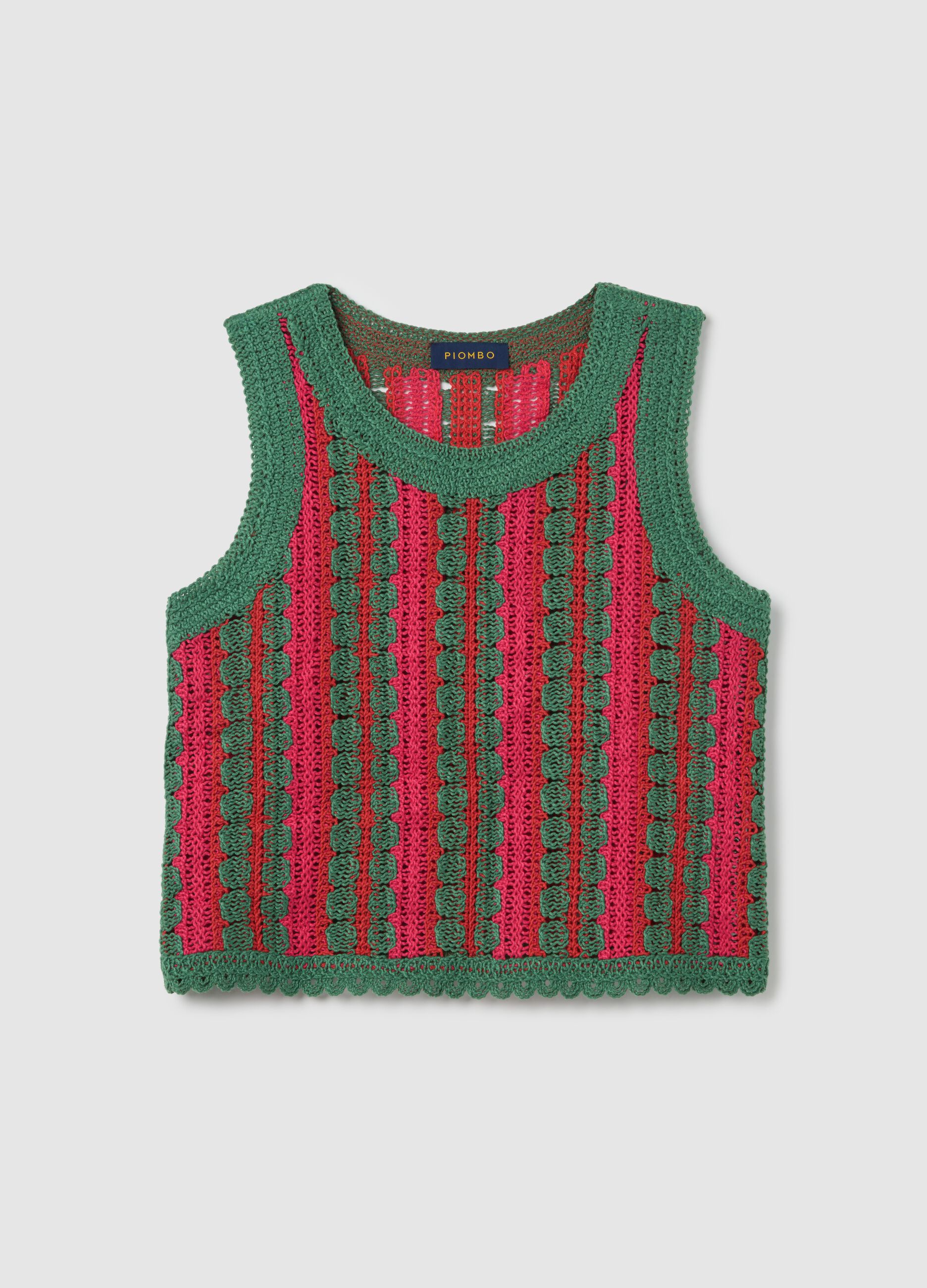 Green and pink striped crochet tank top Piombo