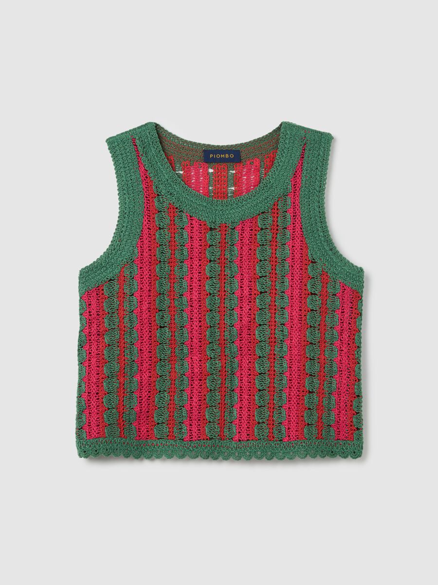 Green and pink striped crochet tank top Piombo_4