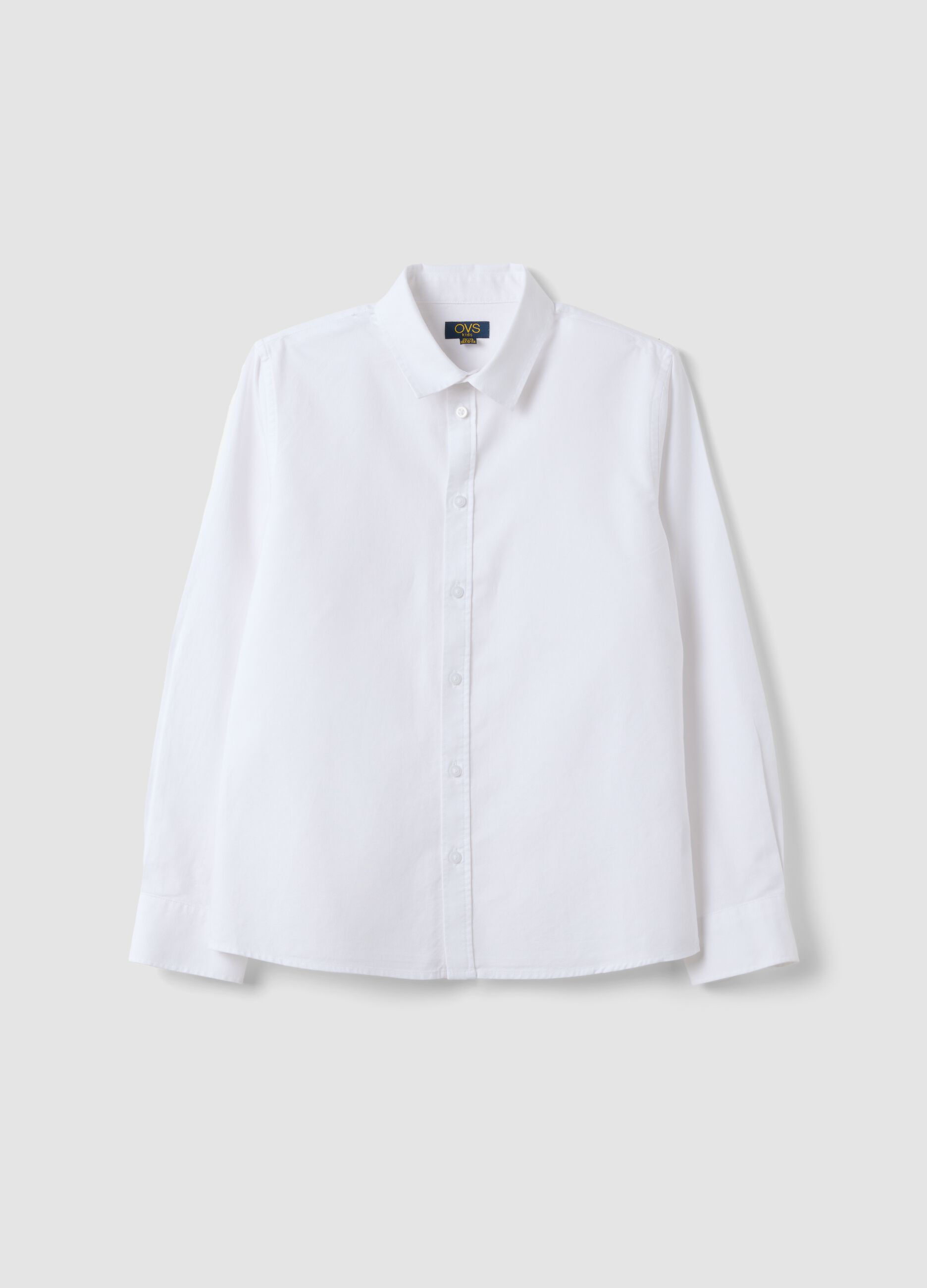 White pure cotton Oxford shirt with classic collar for boys
