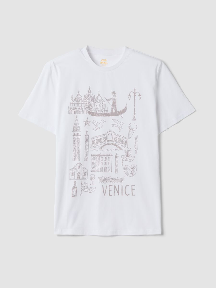 T-shirt bianca in puro cotone con stampa regular fit_4