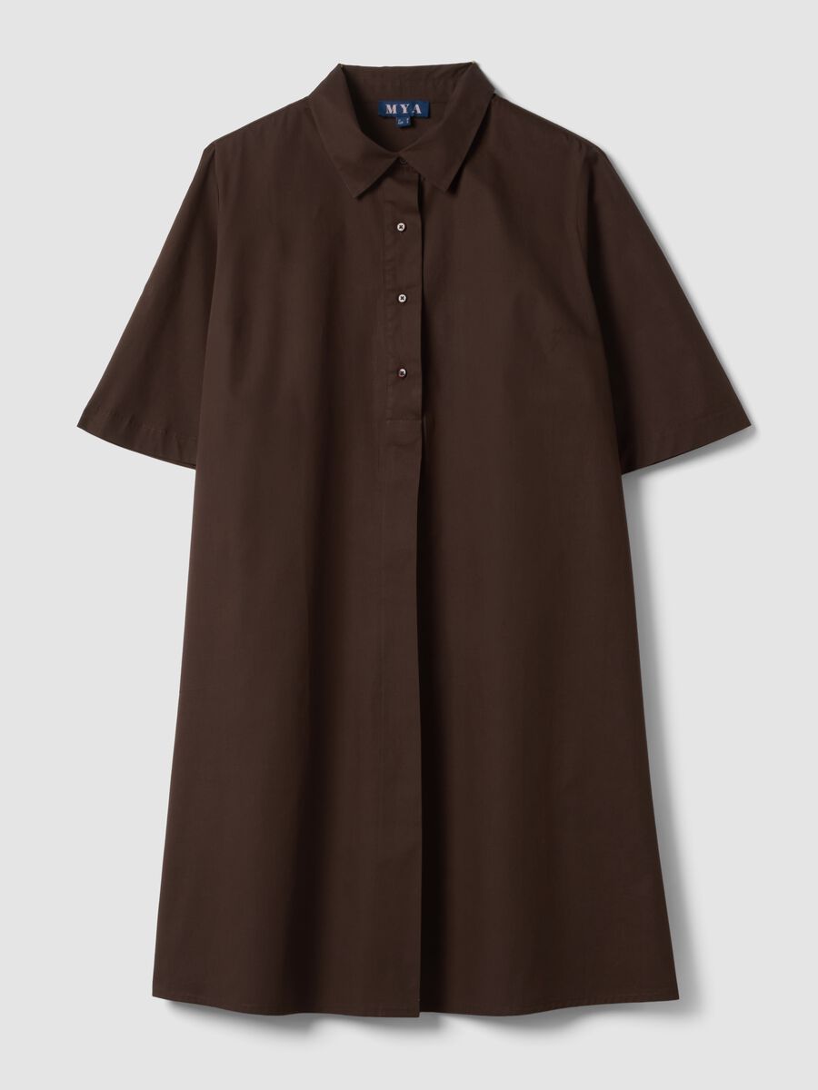 Brown pure cotton shirt dress_0