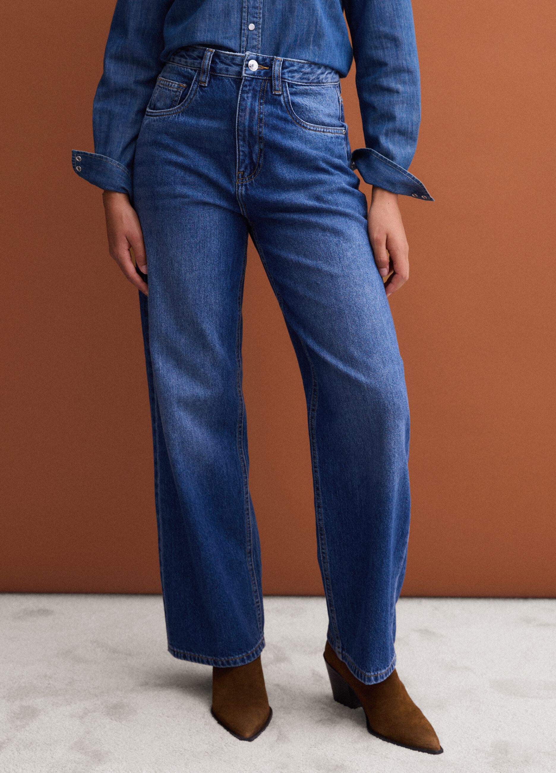 Blue denim straight-fit jeans in pure cotton