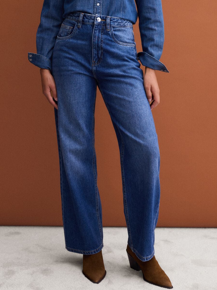 Jeans denim blu in puro cotone straight fit_1