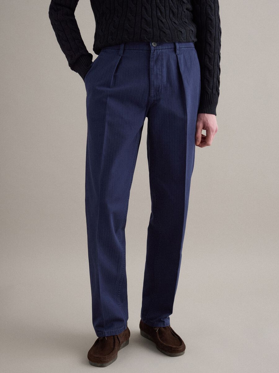 Regular fit blue pure cotton chino trousers_1