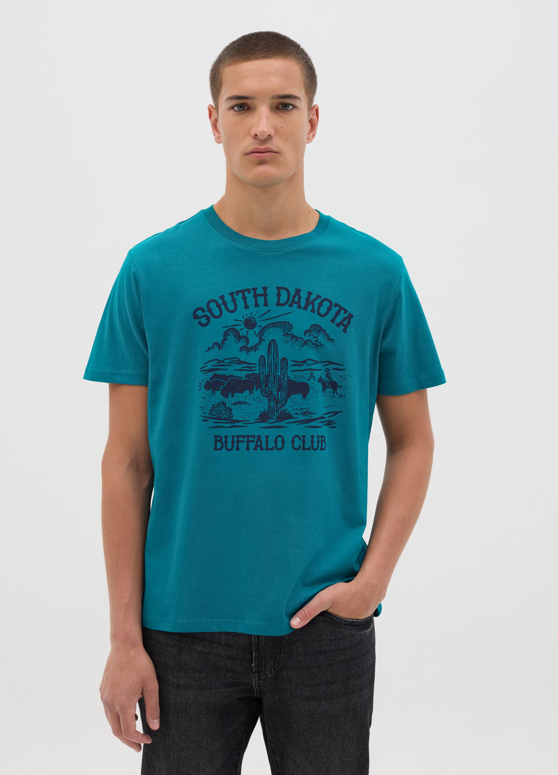 Teal South Dakota Print T-shirt by OVS