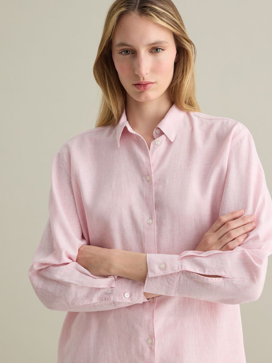 Pink regular shirt in linen and viscose_1