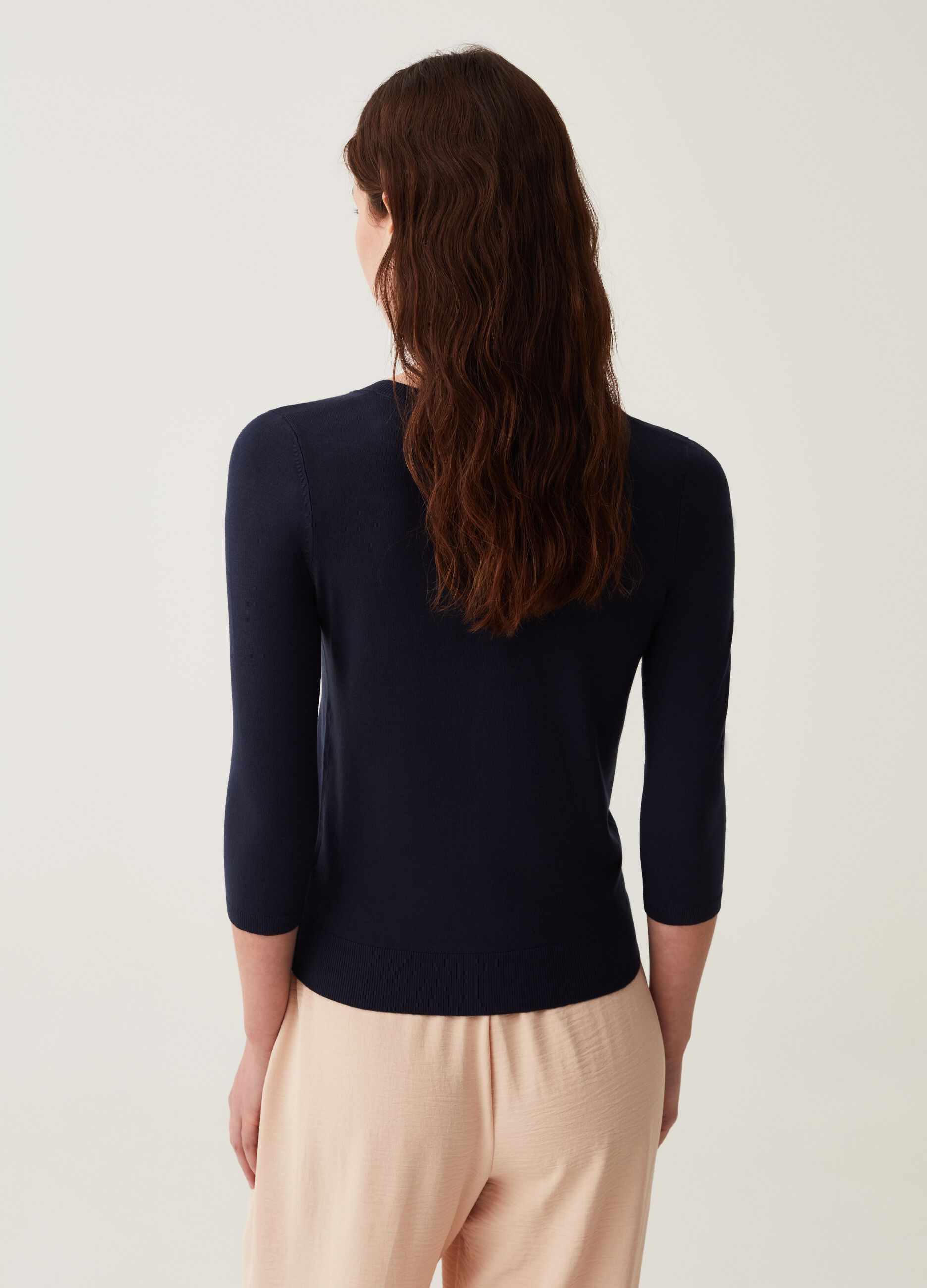 Cardigan girocollo con maniche a tre quarti_2