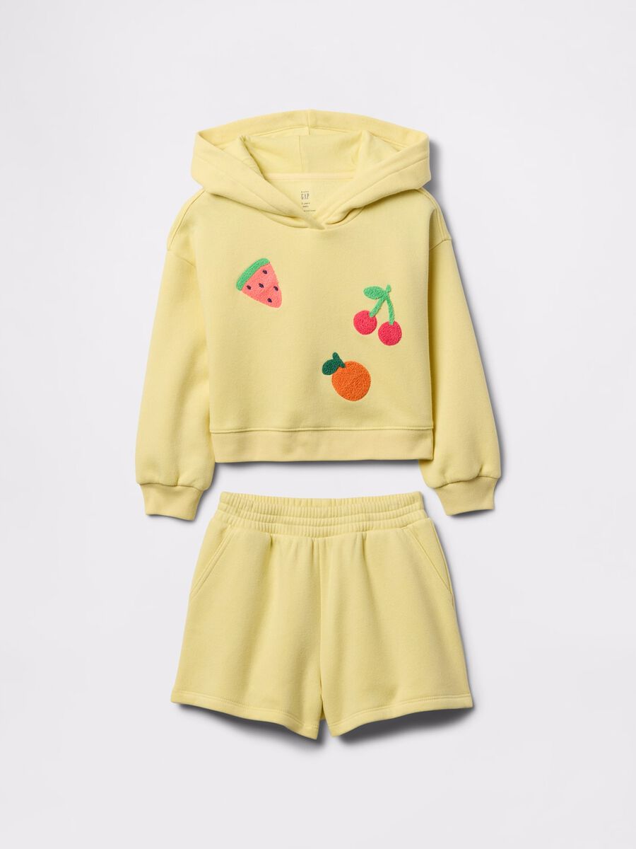 Yellow jogging set with bouclé fruit patch_0