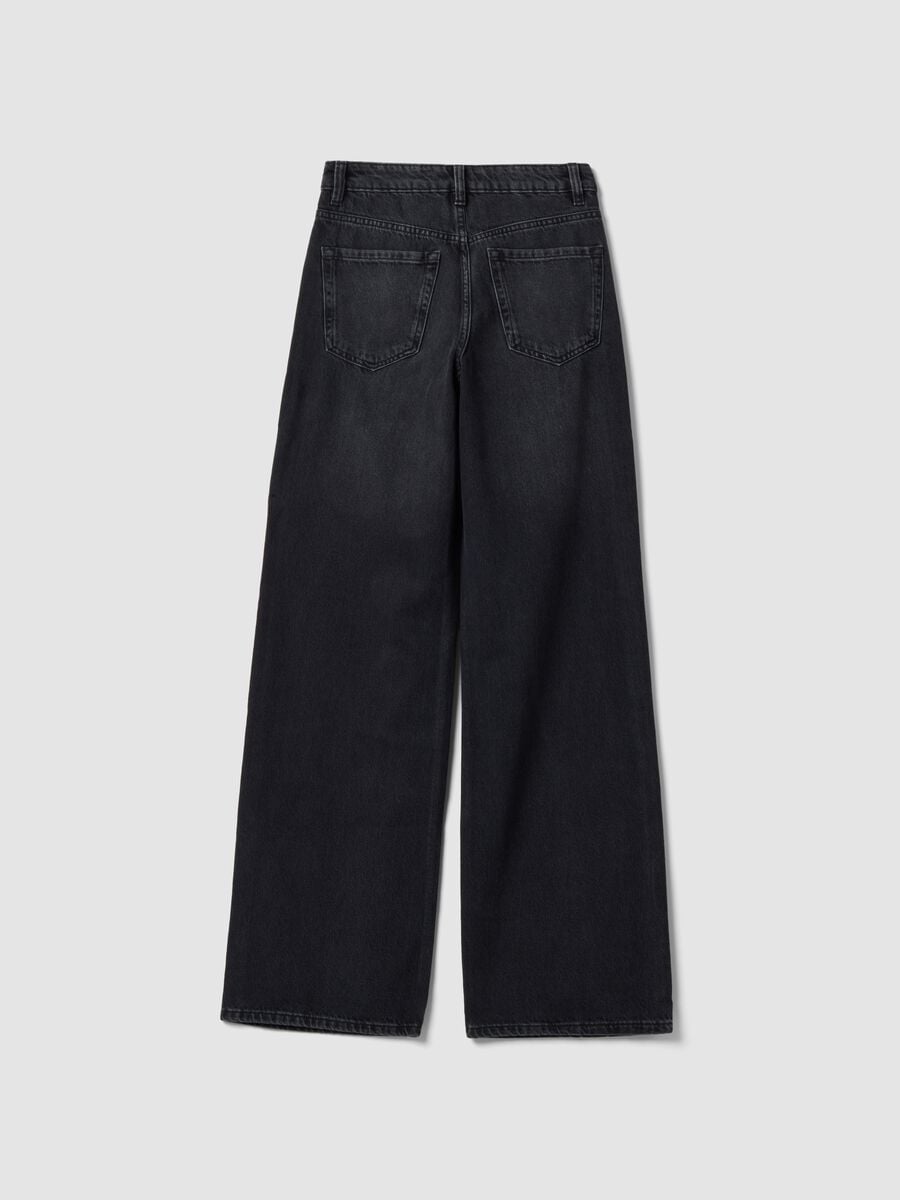 Black pure cotton wide-leg jeans with studs_6