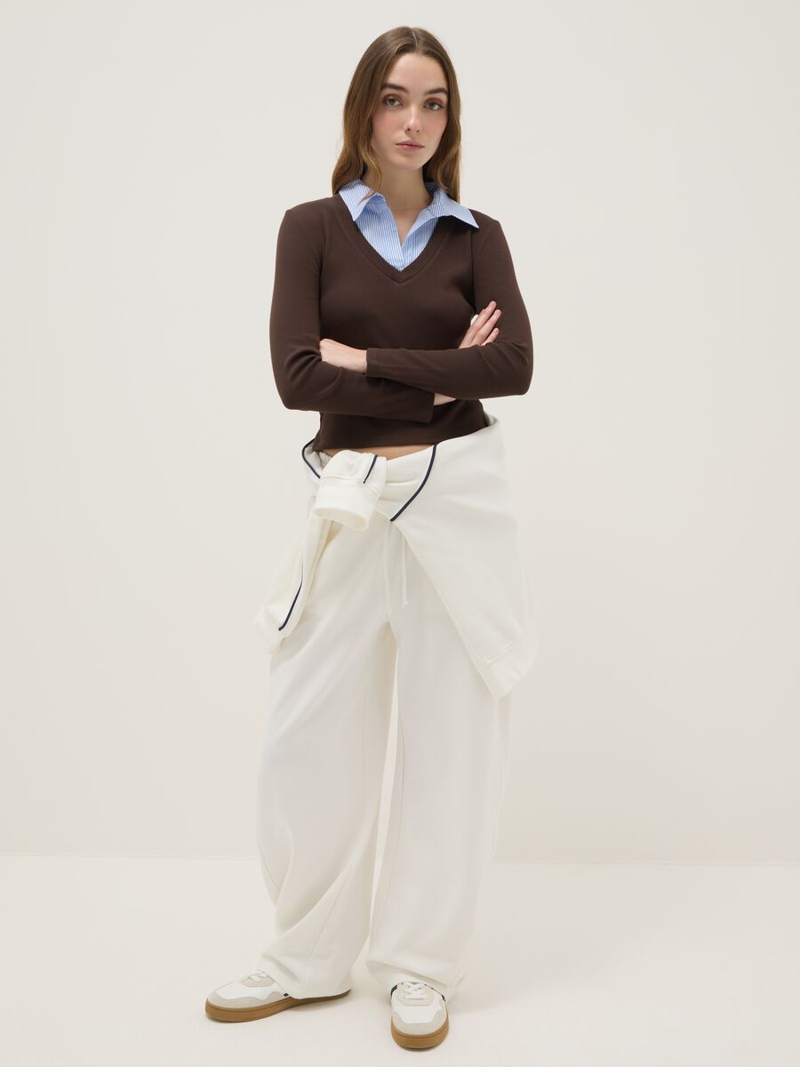 White Stretch Cotton Baggy Trousers_0