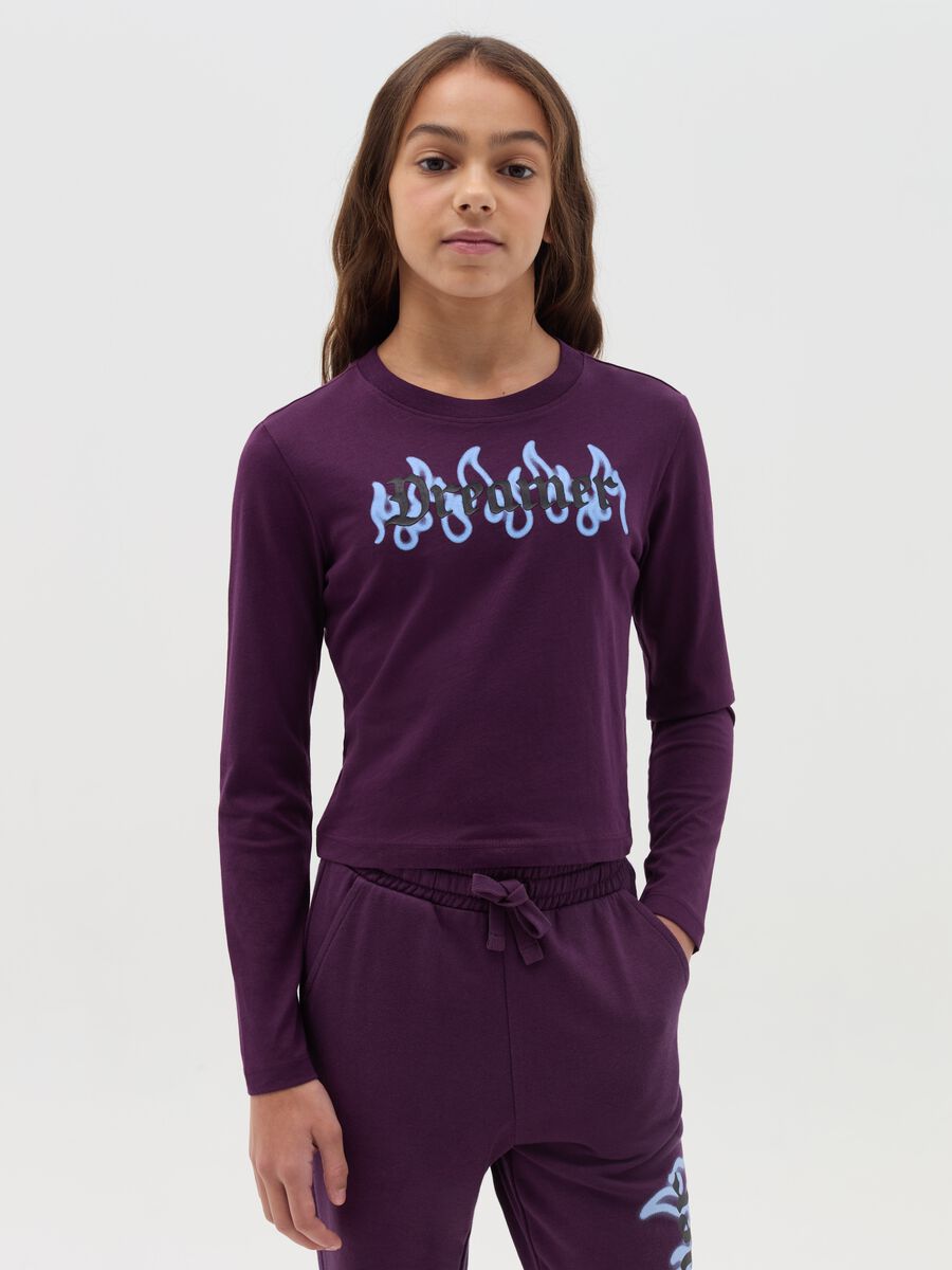 Crop T-shirt with long sleeves and print_0