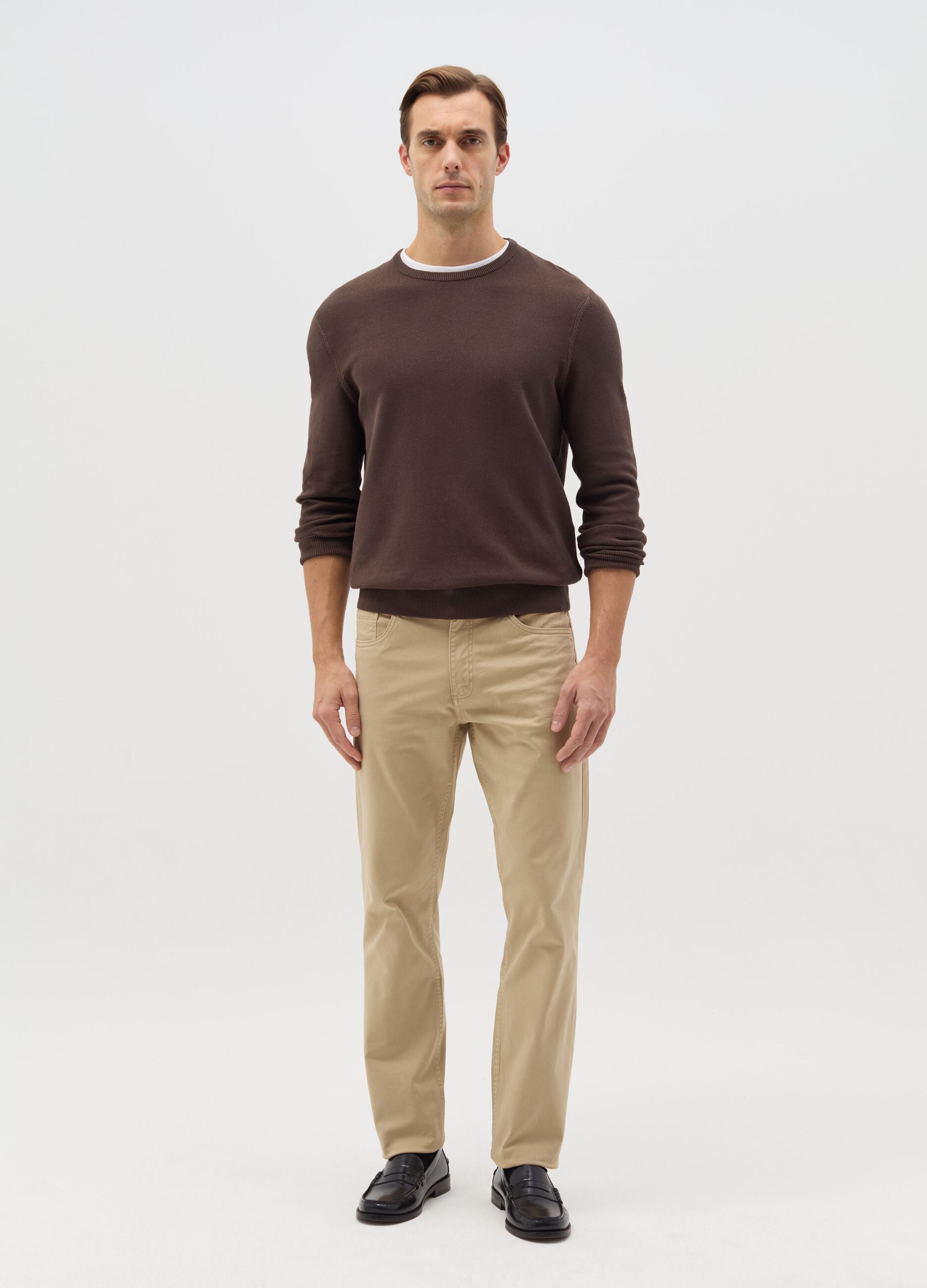 Pantalone slim fit in cotone stretch beige