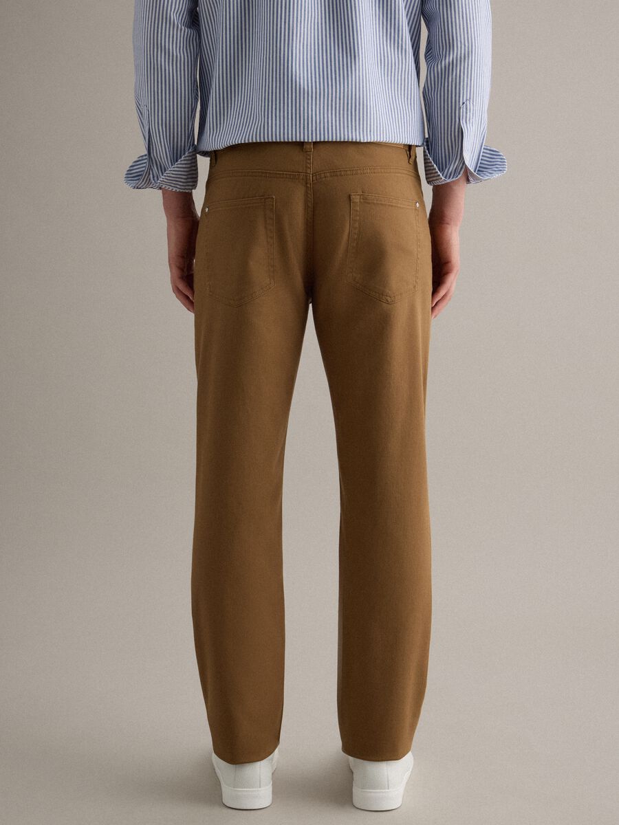 Regular Fit Brown Stretch Twill Trousers_2