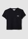 Black pure cotton cropped T-shirt with crew neck and print_0