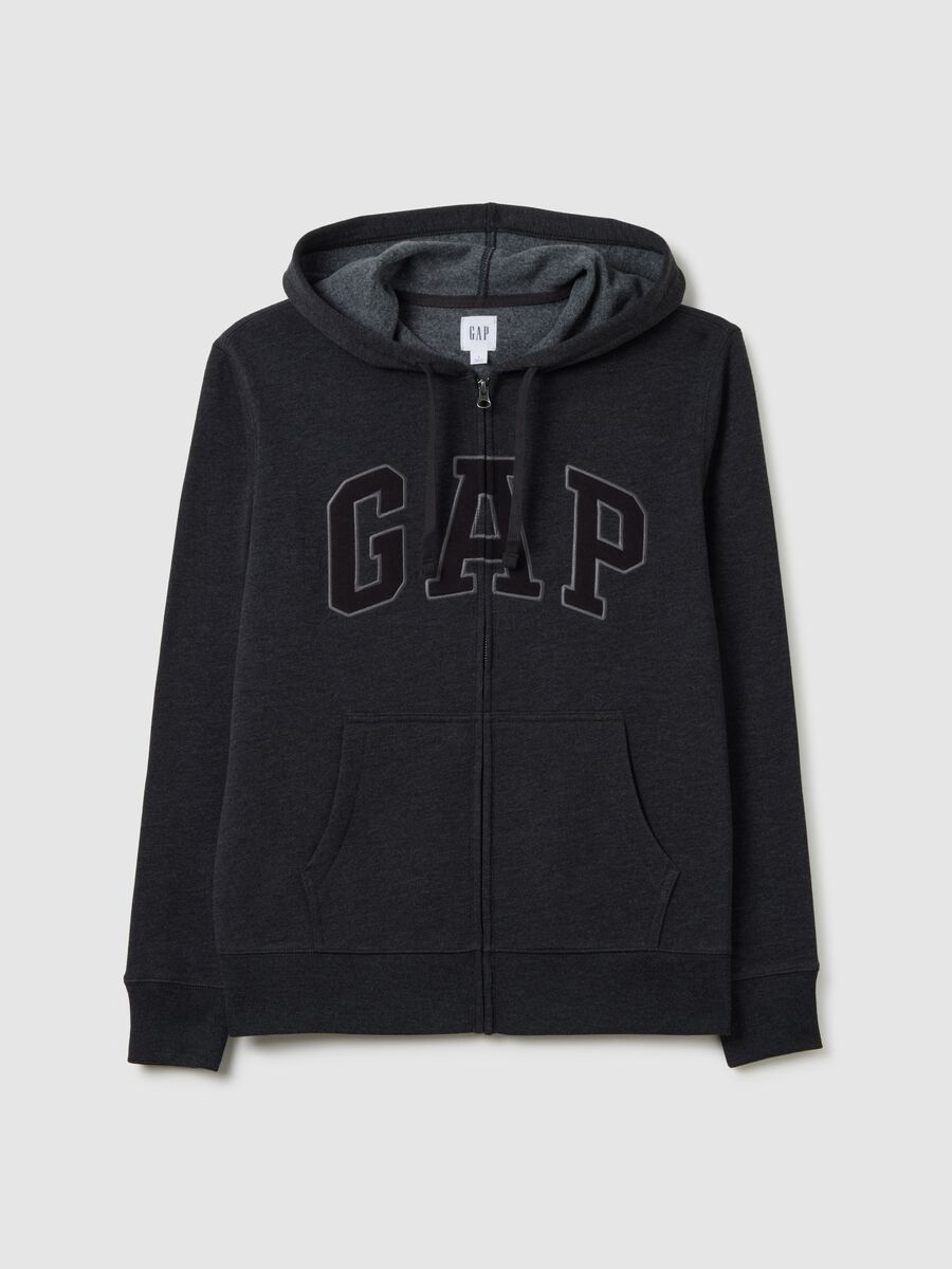Full-zip sweatshirt in fleece with hood and embroidered logo_1