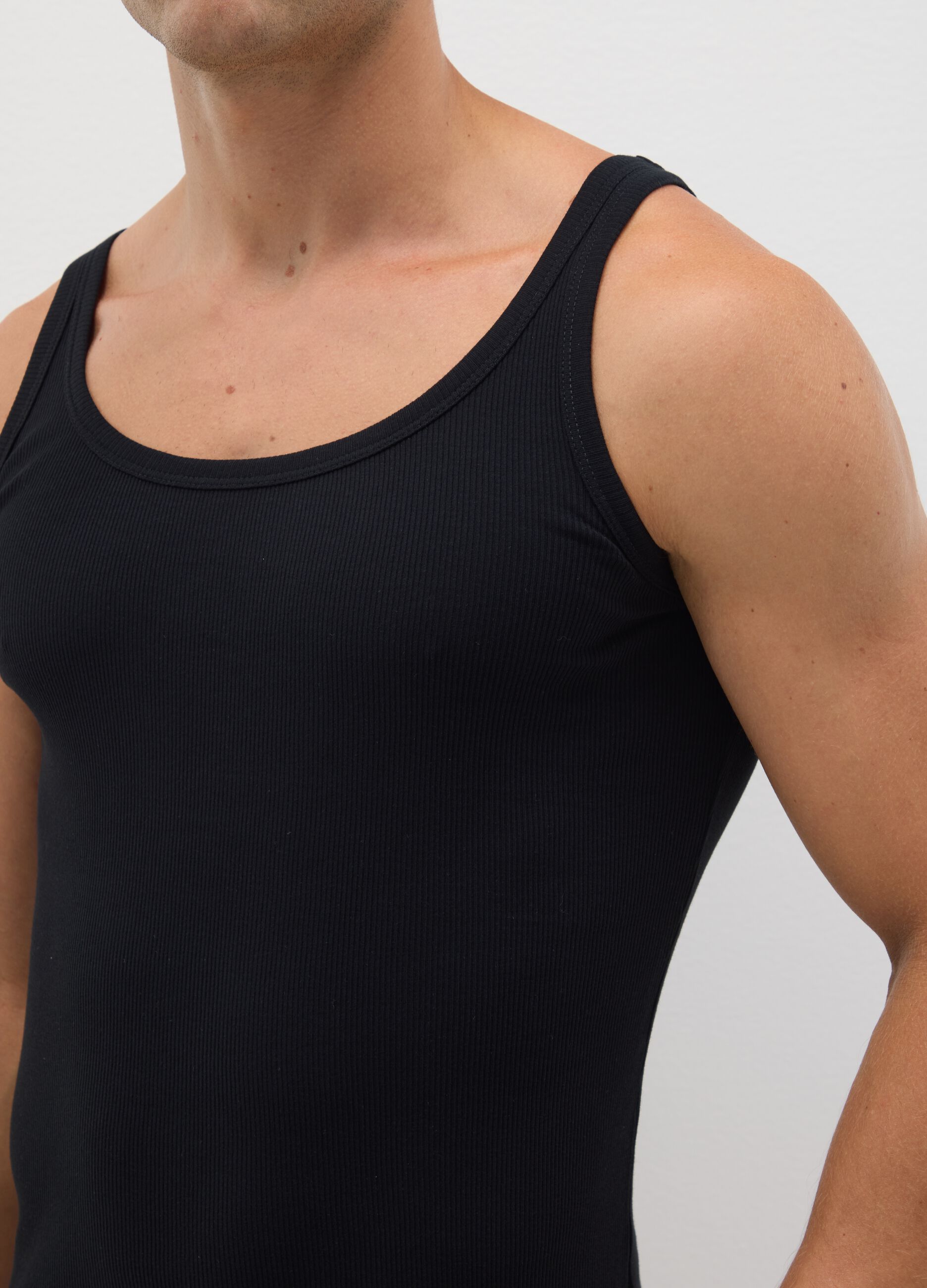 Men's Sleeveless Black Cotton T-shirt