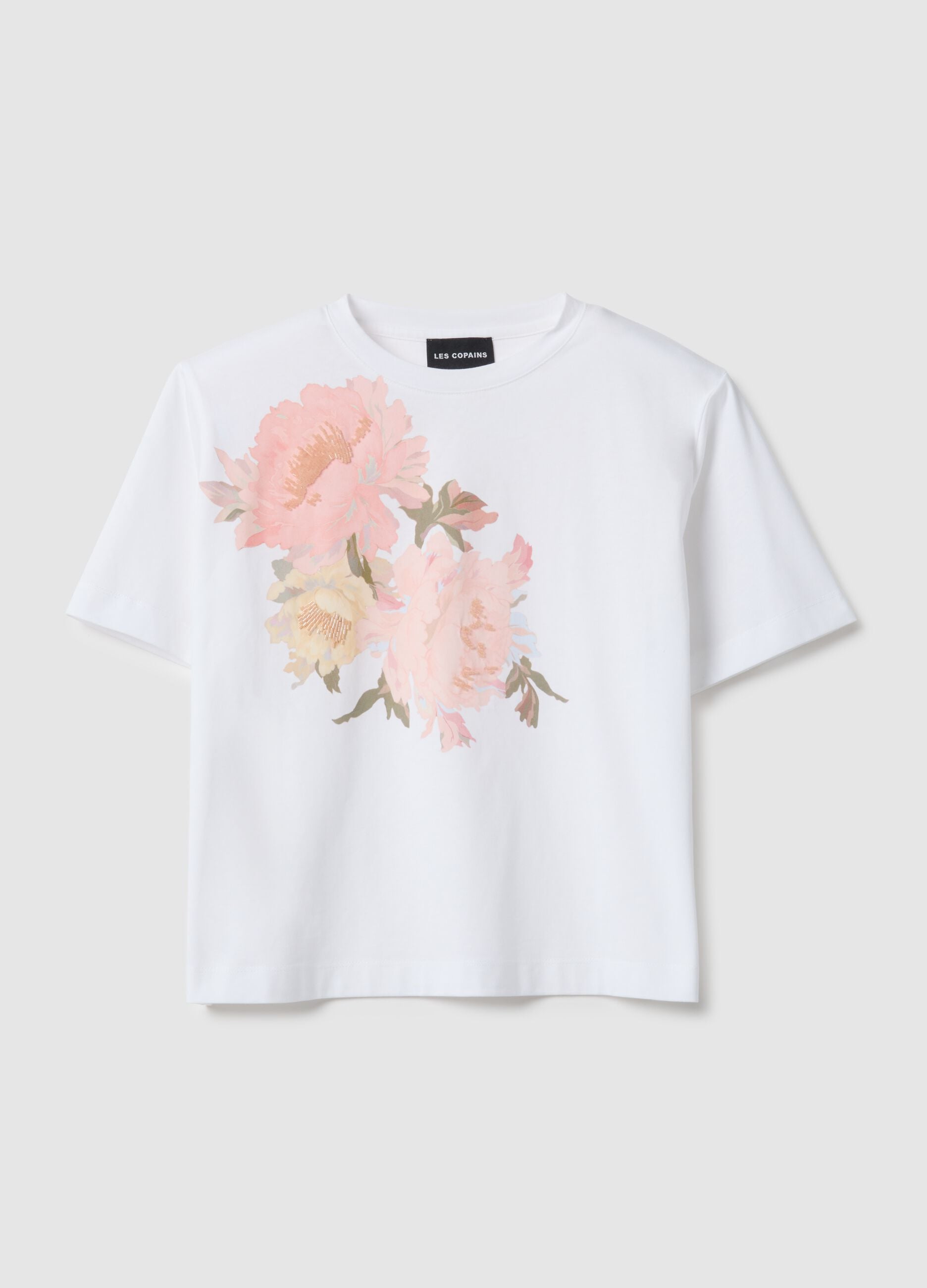 Multicolour pure cotton T-shirt with floral print in regular fit