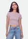 T-shirt crop viola in puro cotone a righe con stampa_0