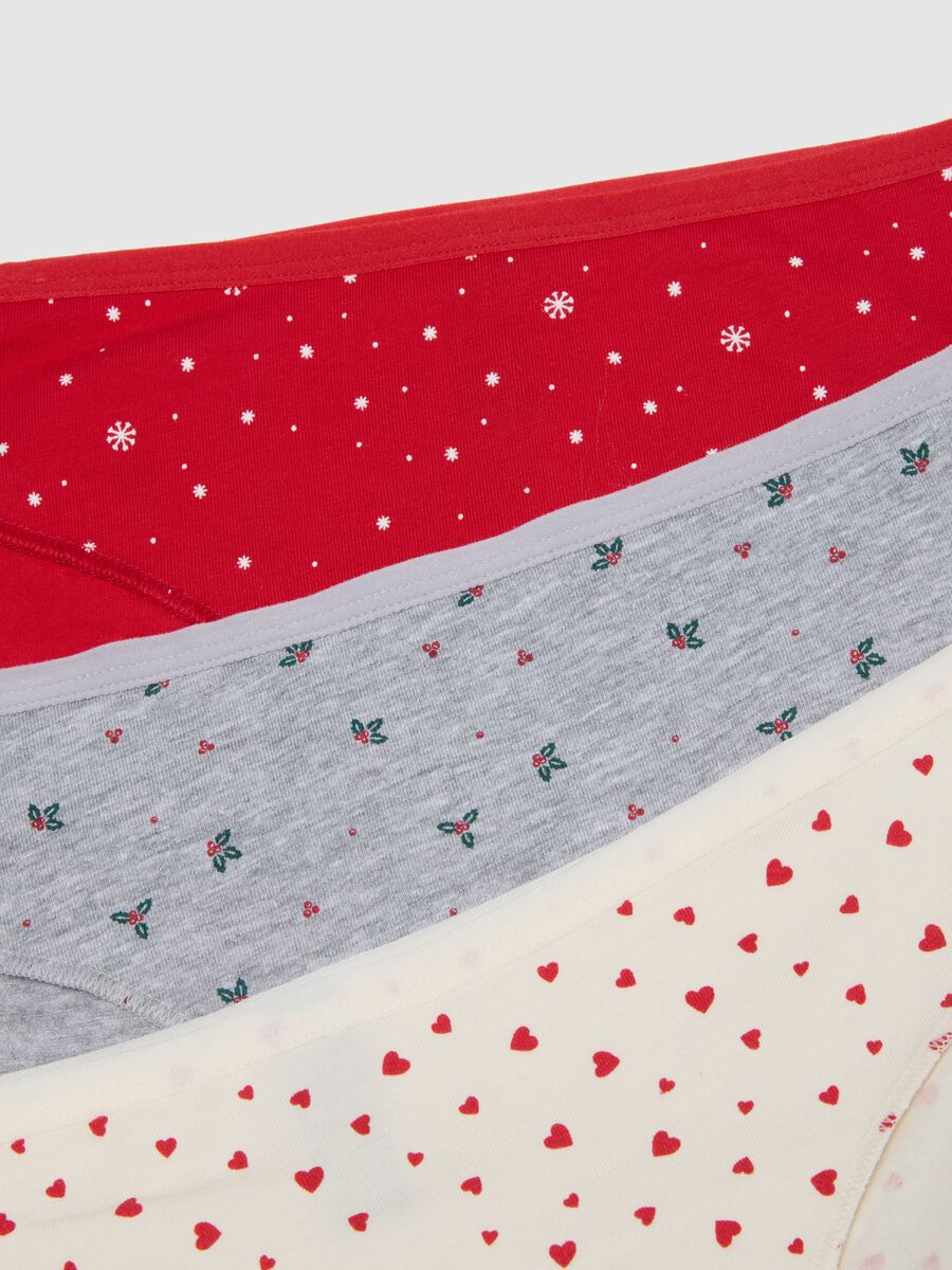 White cotton blend multipack briefs with print_5