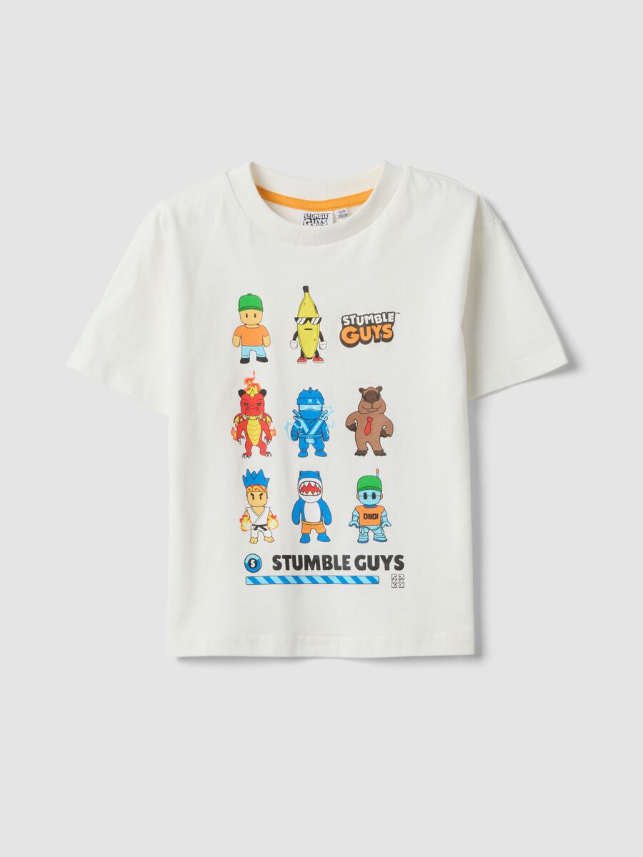 Kids&rsquo; white pure cotton T-shirt with Stumble Guys print, regular fit_0